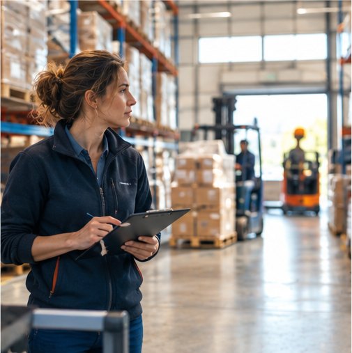 Une responsable logistique en entrepôt