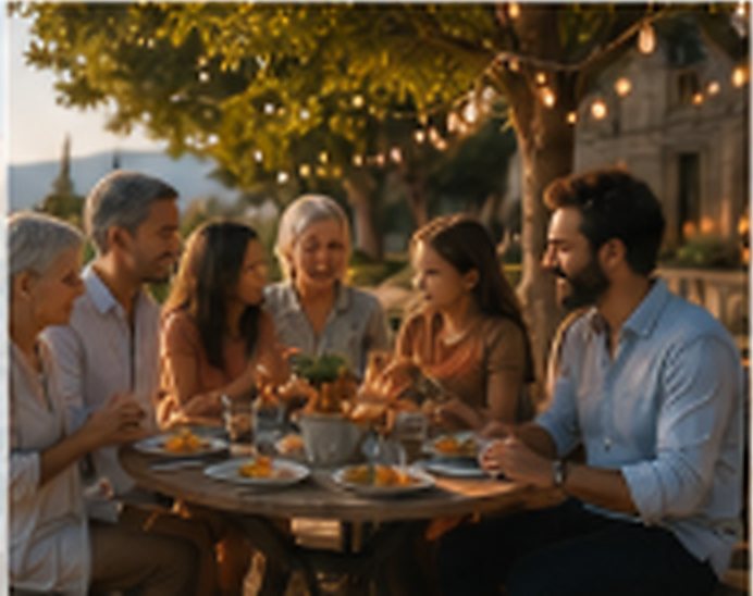 Un repas de famille en extérieur